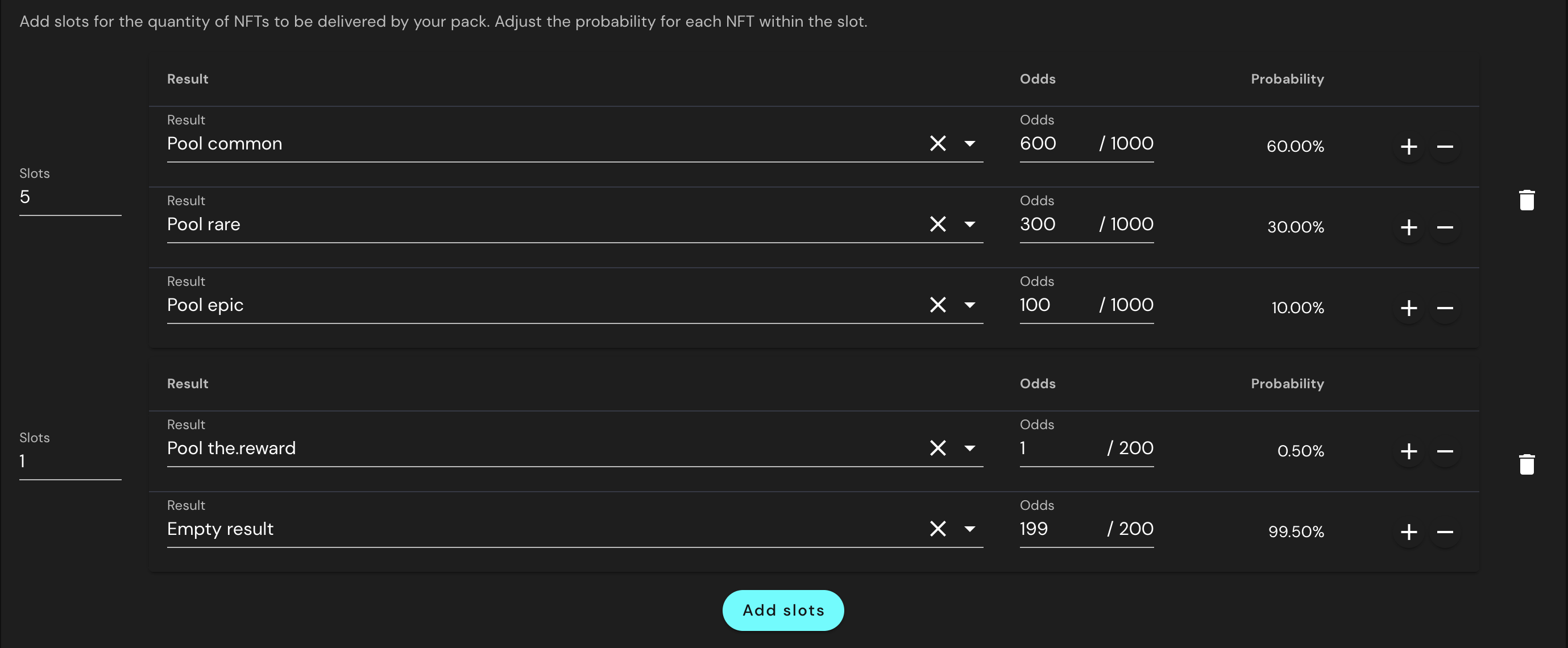 Slot with empty result or pool