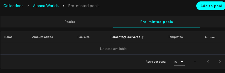 Pre-minted packs pools list